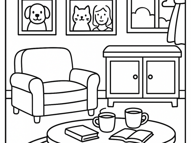 Cozy sitting room Free coloring page of a Cozy sitting room