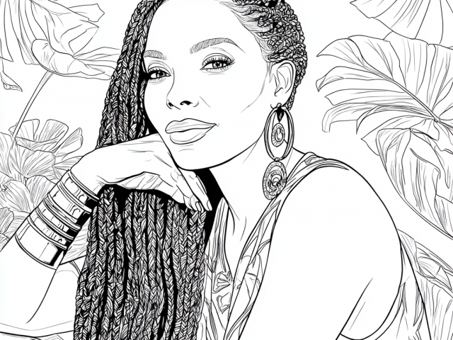 Free coloring page of a Elegant Black Lady