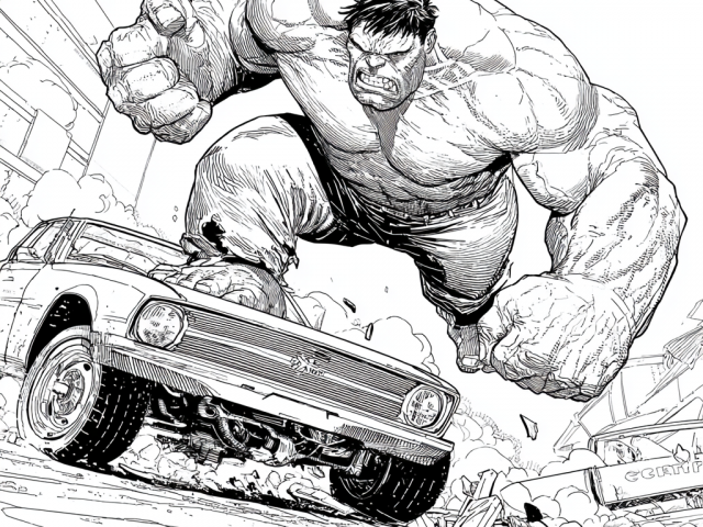 Hulk marching a car Free coloring page of Hulk marching a car