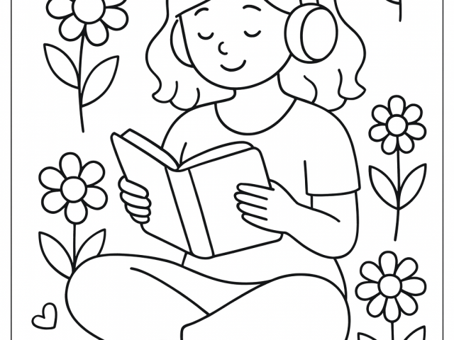 Lady chilling and listening to music Free coloring page of a Lady chilling and listening to music