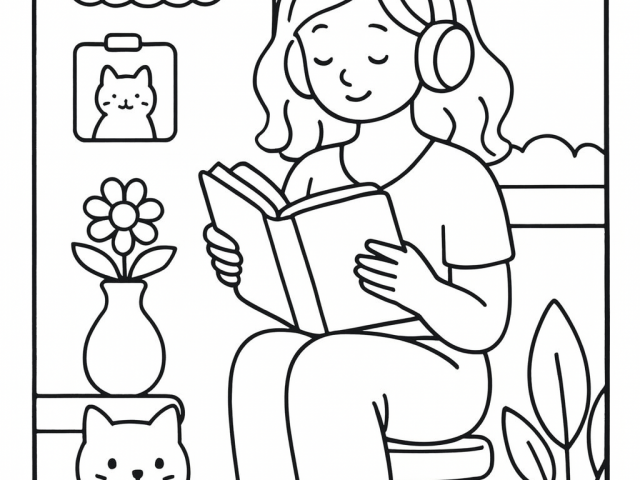 Lady chilling and reading a book Free coloring page of a Lady chilling and reading a book