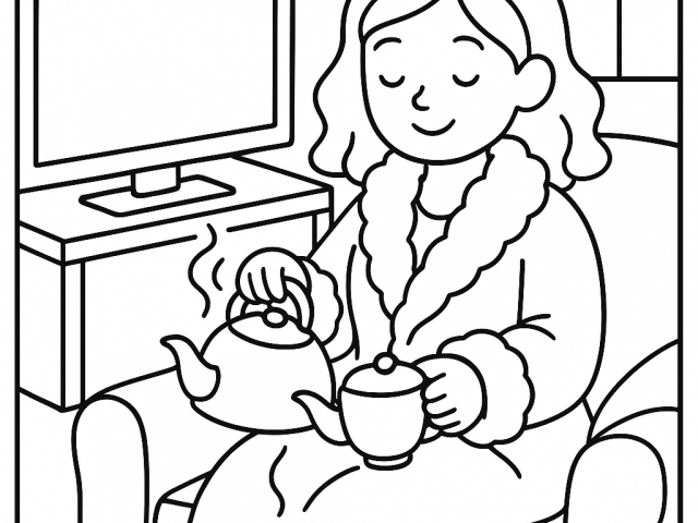 Lady preparing Tea Free coloring page of a Lady preparing Tea