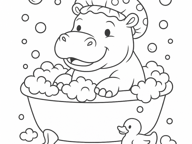 Baby Hippo in Bathtub Free coloring page of a Baby Hippo in Bathtub