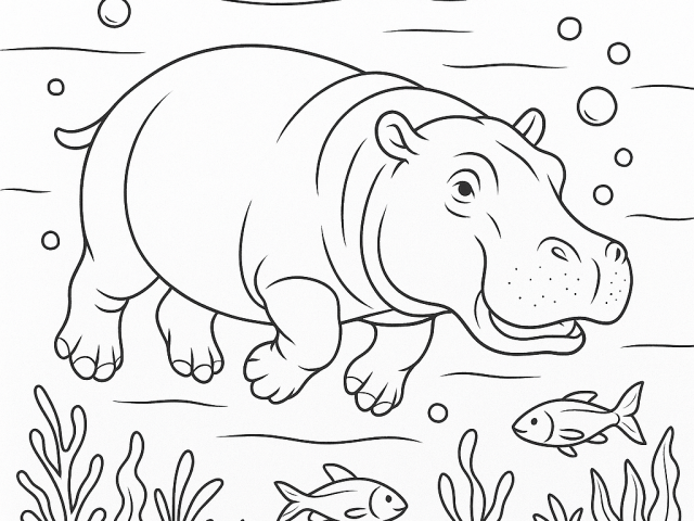 Hippo underwater scene Free coloring page of a Hippo underwater scene