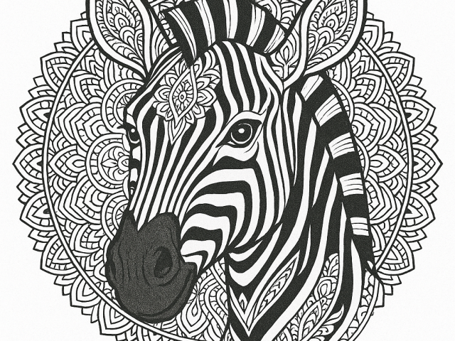 Zebra Mandala Free coloring page of a Zebra Mandala