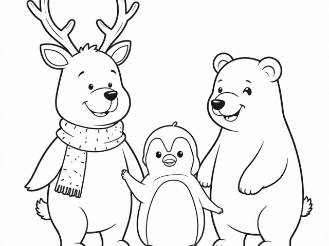 Free coloring page of cute winter animals