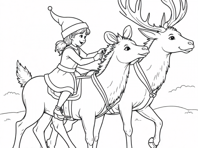 Elves and Santa's Reindeer Free coloring page of Elves and Santa's Reindeer