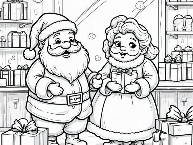 Mrs Claus and Santa Free coloring page of a Mrs Claus and Santa