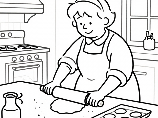 Mrs Claus baking cookies Free coloring page of Grinch Mrs Claus baking cookies