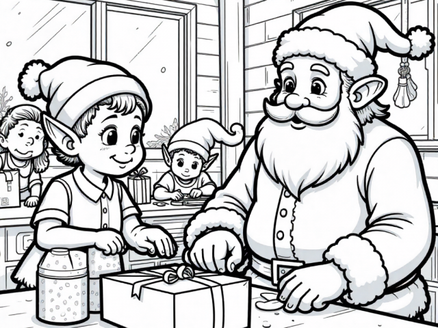Santa and his Elves Working Free coloring page of Jungle Santa and his Elves Working