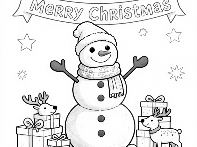 Snowman with presents (1) Free coloring page of Snowman With Presents