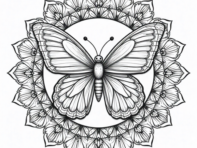 Butterfly and flower mandala (1) Free coloring page of Butterfly and flower mandala