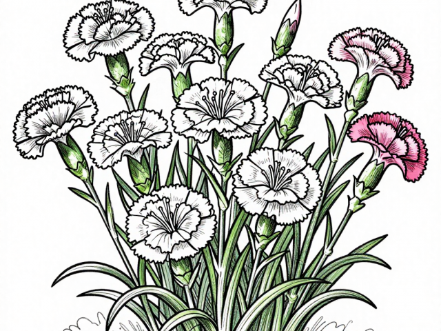 Free Coloring Page of Carnations field