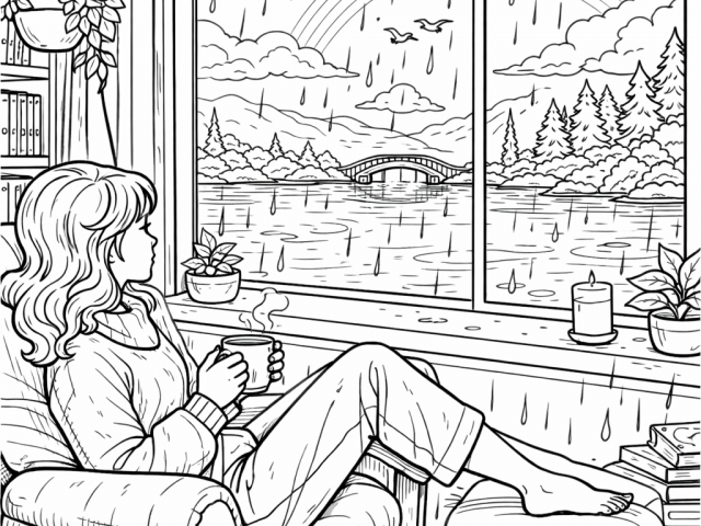 Free coloring page of a Cozy near the window