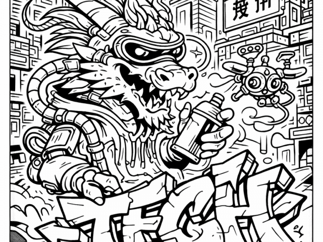 Free coloring page of Cyberpunk Urban Graffiti