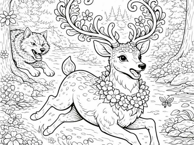 Free coloring page of a Deer being chased