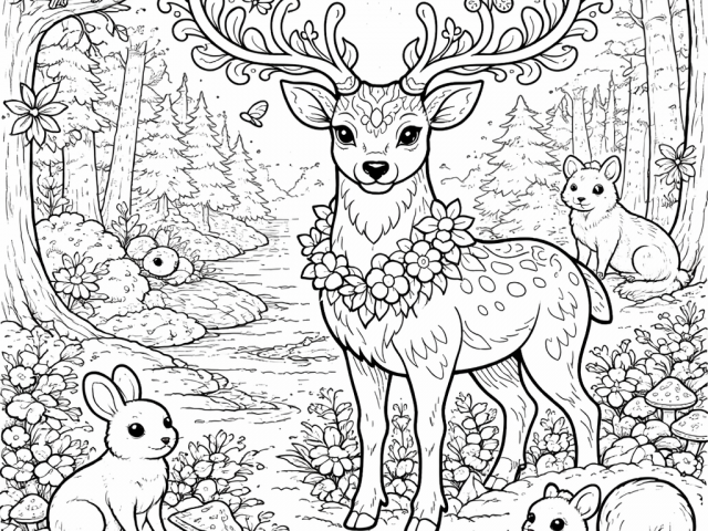 Free coloring page of a Deer in the forest