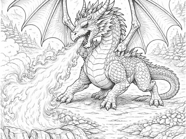 Fire breathing dragon (1) Free coloring page of a Fire breathing dragon