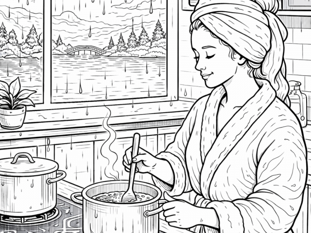 Free coloring page of Lady cooking