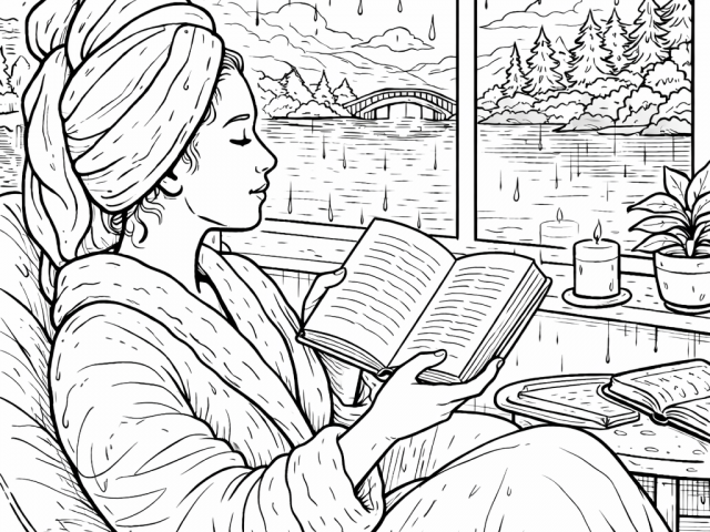 Free coloring page of Lady reading near the window