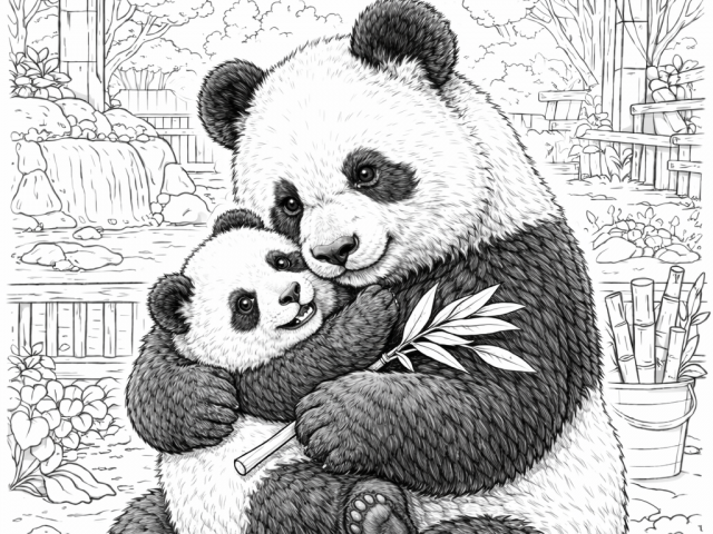 Free coloring page of a panda and her cub