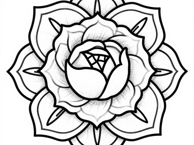 Rose Mandala (1) Free coloring page of a Rose Mandala