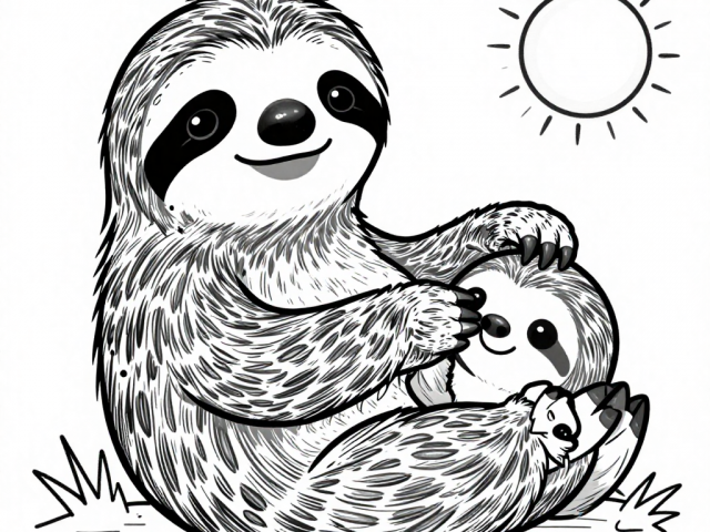 Free coloring pages of a sloth and a baby sloth