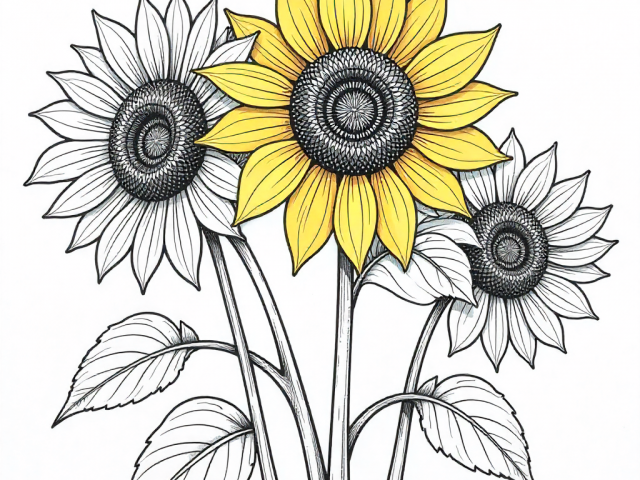 Free Coloring Pages of a Sunflower bouquet