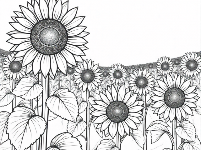 Free Coloring Pages of a Sunflower field