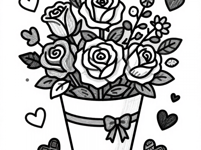 Valentine Bouquet (1) Free coloring page of a valentine bouquet