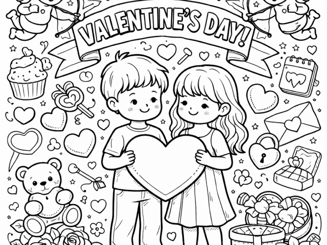 Valentine cute card (1) Free Coloring Page of a valentine cute card