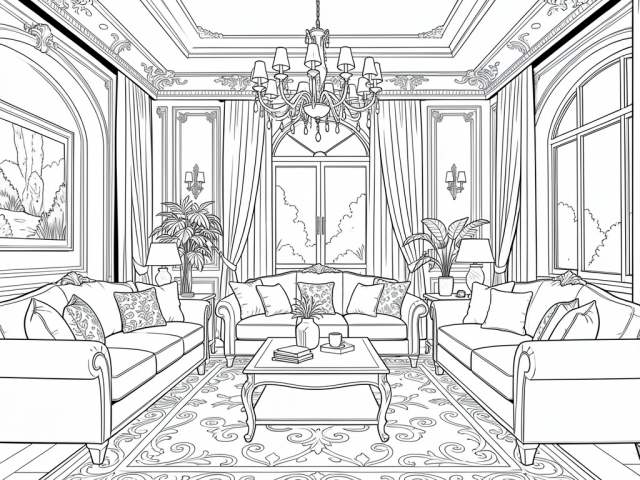 Modern Mansion (1) Free coloring page of a Modern Mansion