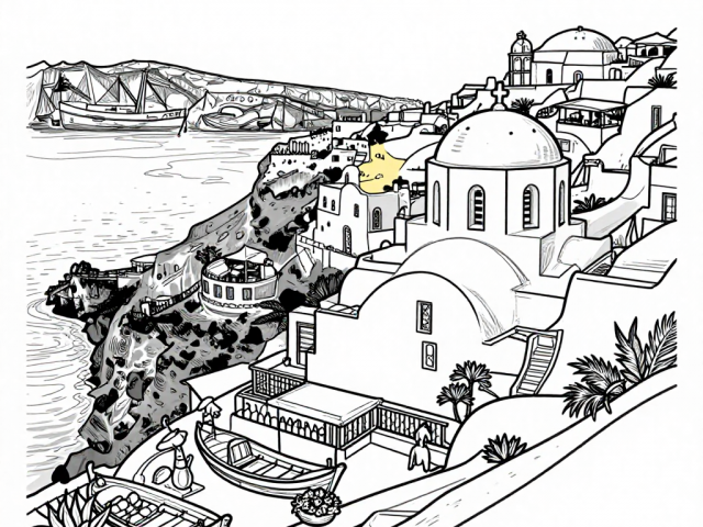 Free Coloring Pages of Santorini