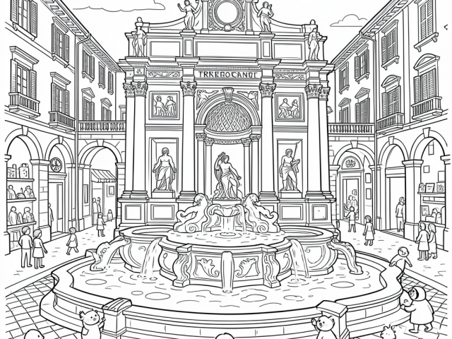 Trevi Fountain Free coloring page of Trevi Fashion