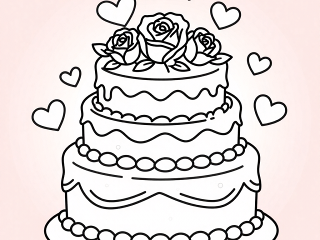 Valentines Cake (1) Free coloring page of a Valentine Cake